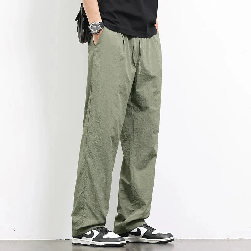 KUBRO Ice Silk Men’s Summer Power Pants – Breathable Black & Gray Business Casual Straight-Leg Sweatpants