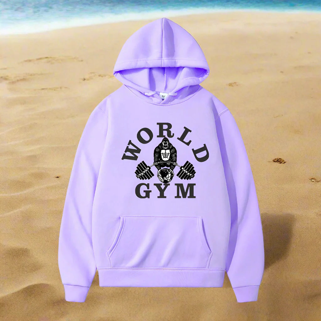 World Gym Harajuku Fleece Hoodie – Hip Hop Streetwear Pullover For Men And Women