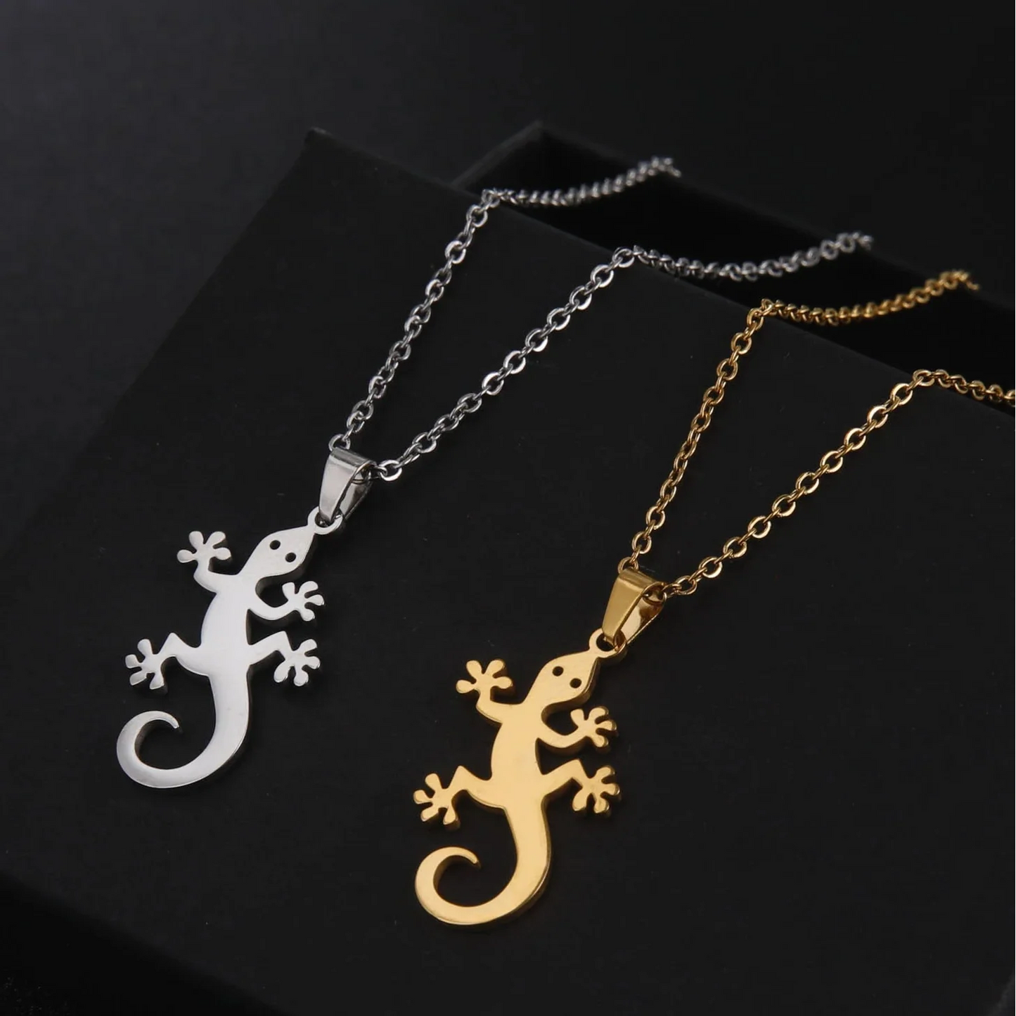 Lucky Lizard Gecko Necklace – Stainless Steel Salamander Pendant for Women