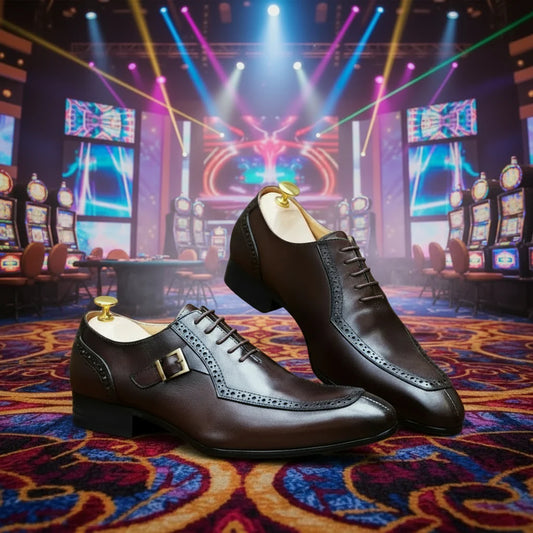 Men's Luxury Leather Oxford Dress Shoes – Brown/Black Formal Lace-Up with Buckle for Office, Business, and Wedding Vibes