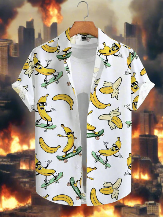 🍌“BANANA HOMICIDE: Vice City Shirt” — Men’s 3D Banana Animation Lapel Streetwear Button-Up