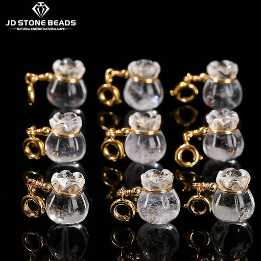 Natural Rock Quartz Lucky Bag Pendant – Crystal Bead Charm with Copper Buckle for DIY Necklaces, Bracelets, and Jewelry Accessories