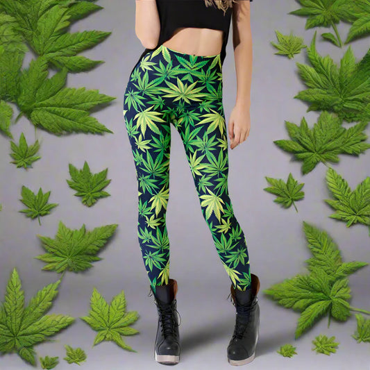 BIVIGAOS Gothic Weed Leaf Leggings – Summer Stretch Street Riot Pants