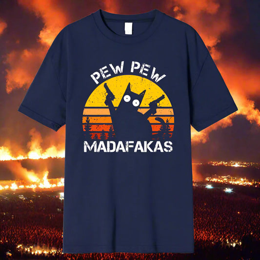 Pew Pew Mad King Cat T-Shirt – Locked, Loaded & Unleashed Chaos