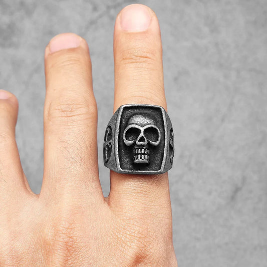 Phantom Skull Men's Stainless Steel Ring | Vintage Black Gothic Punk Rock Jewelry for Men & Women | Simple Fashion Accessories