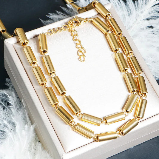 Pipe Dreams & Metal Screams – Punk Gold Stainless Steel Necklace + Bracelet Duo for Ride-or-Die Rebels