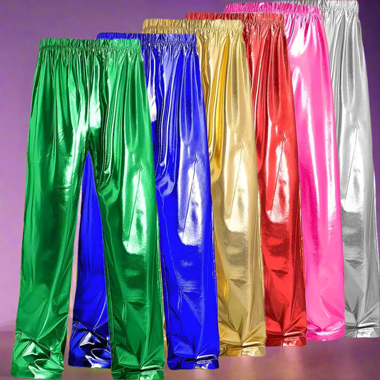 Men’s Metallic Shiny Trousers Straight Fit – Party Pants S–3XL