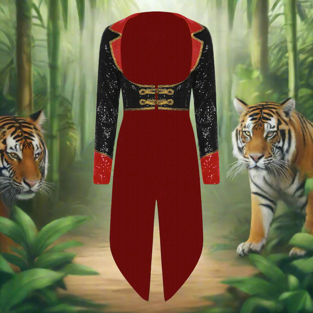 Women’s Circus Ringmaster Sequin Tailcoat Jacket – Magician Cosplay Costume for Halloween and Carnival
