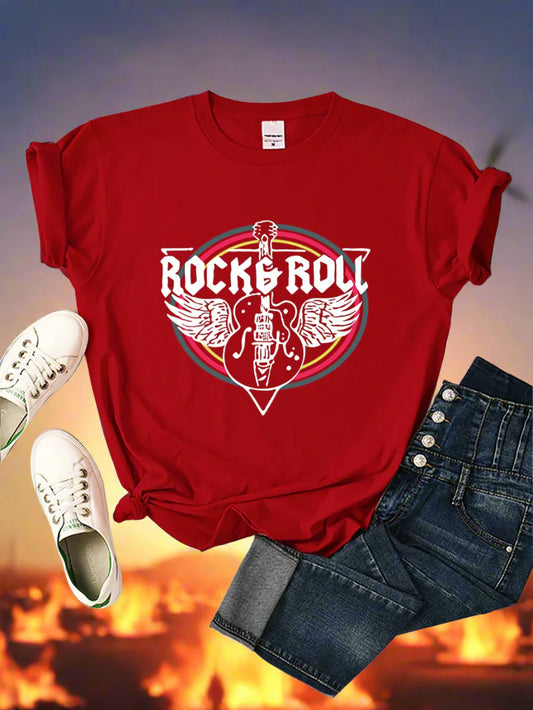 Riffs & Rebellion Street Tee – Women’s Electric Guitar Rock N’ Roll Short Sleeve Top for Loud Living & Late Nights