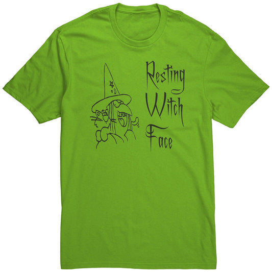 Resting Witch Face in Evil Font with an Image of a Woman and Her Cat - HALLOWEEN Special Muliti Colored Unisex Tee Shirt