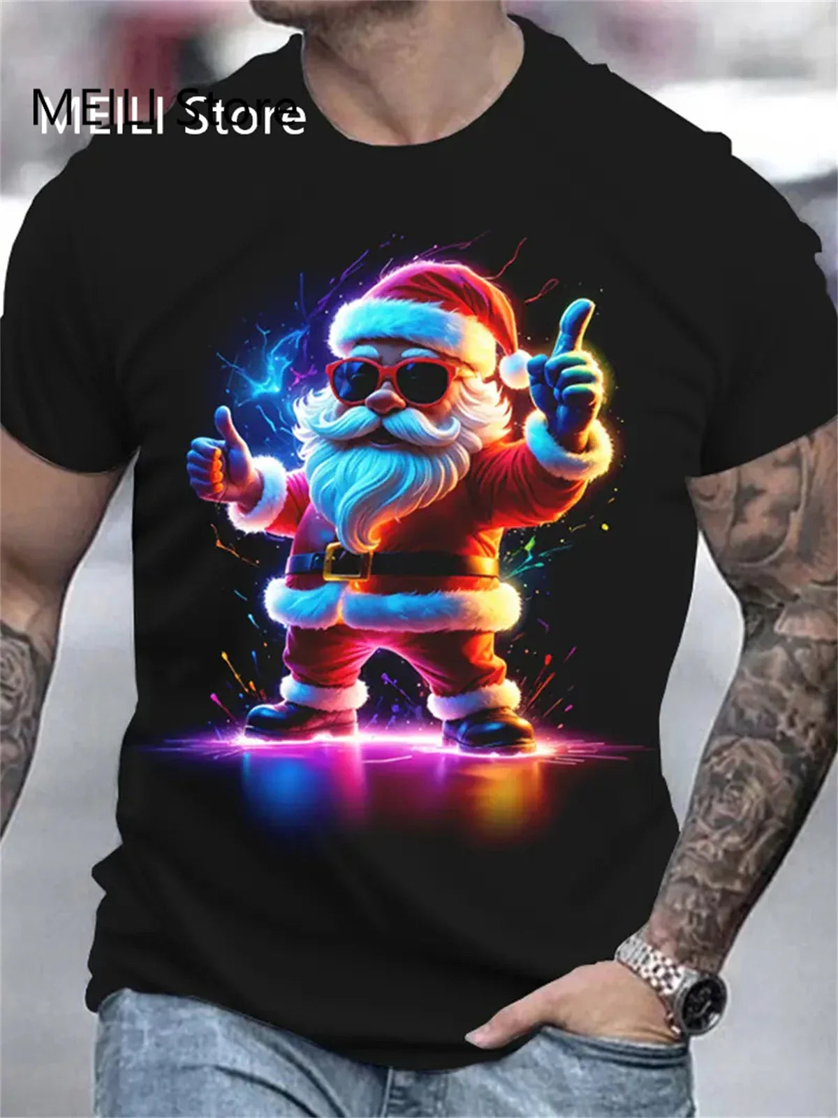 Santa’s Outlaw 3D Christmas Graphic T-Shirt – Holiday Havoc Edition