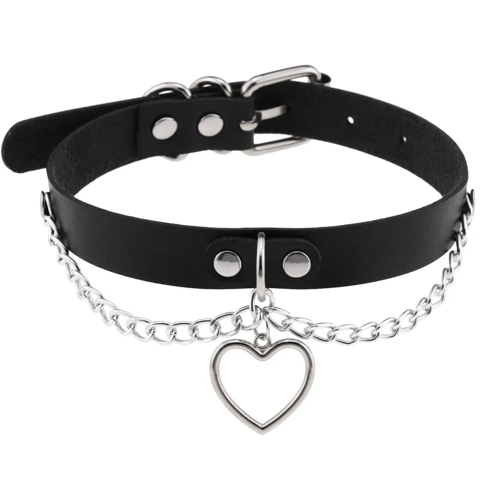 Harajuku Punk Rock Goth Choker - PU Leather Rivet Heart Cross Spike Necklace for Women, Hip Hop Bondage Jewelry