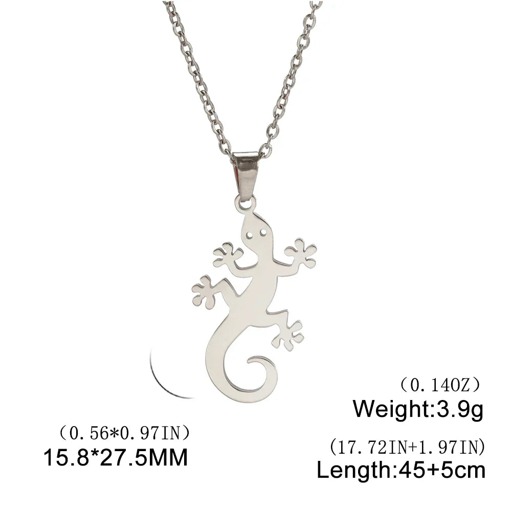 Lucky Lizard Gecko Necklace – Stainless Steel Salamander Pendant for Women