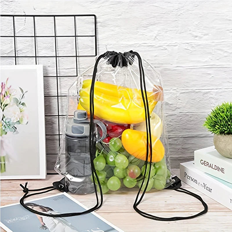 Crystal Coast Carry — Transparent Drawstring Beach & Gym Backpack (PVC, Lightweight, Happy-Vibes Capacity)