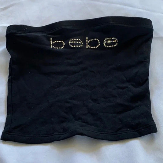 Y2K Rhinestones Bebe Letter Print T-Shirt Women - Sexy Summer Crop Top, Punk Goth Sleeveless Tube Top, Vintage Emo Fashion