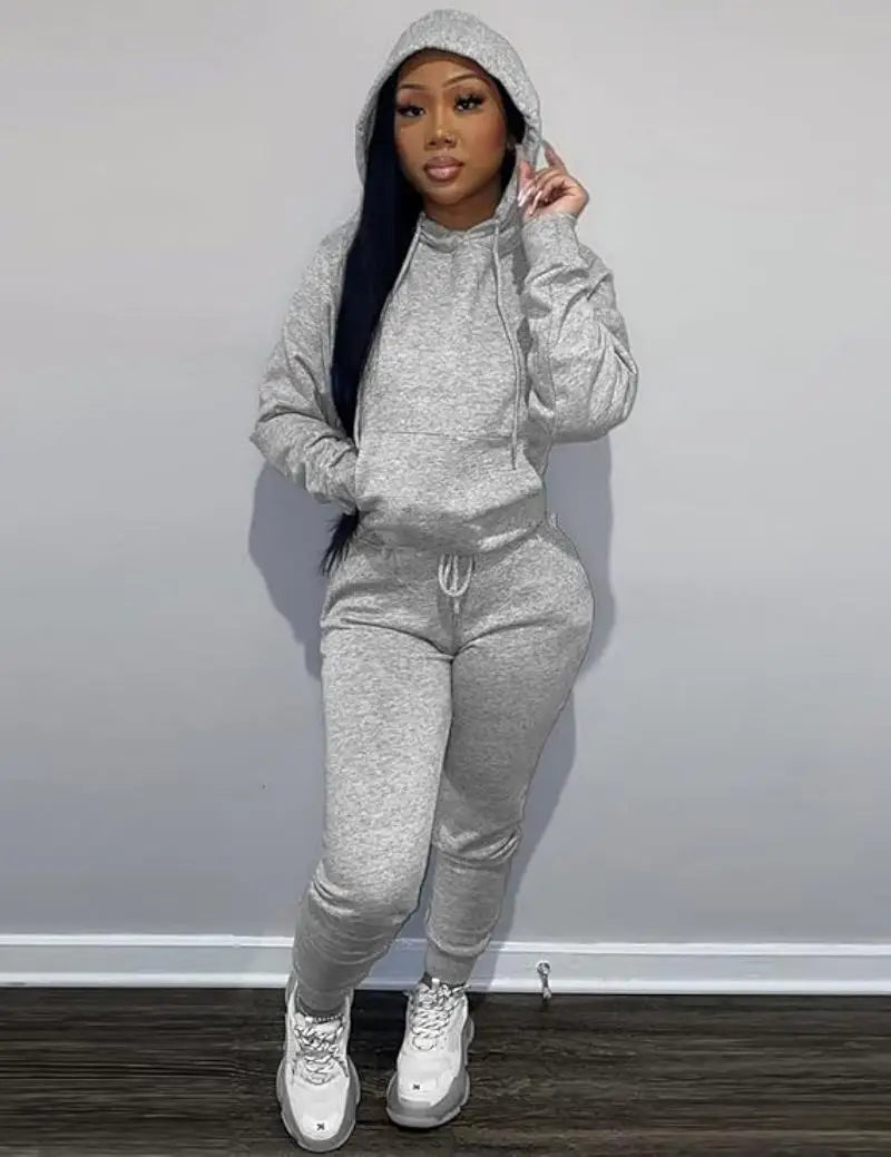 Women's Two-Piece Sweatsuit Set – Long Sleeve Hoodie Top and Jogger Pants Casual Tracksuit for Autumn & Winter