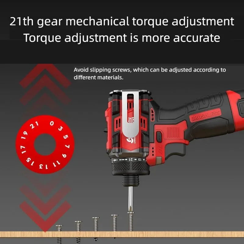 CHIGO 18V “DRILL 'TIL IT HURTS” Brushless Knockable Cordless Driver – 80N·m Torque, Rock-Solid Power Tool for DIY Kings