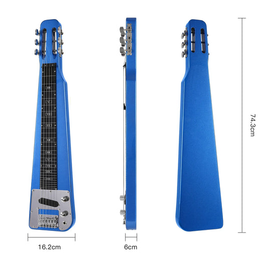 Lap Steel Riot Guitar Six String Electric Slide With Slotted Headstock Gigbag And Metal Bar – Blacktop Thunder Edition