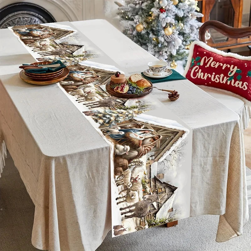 FestiveFeast Christmas Table Runner – Merry Christmas Home Decoration 2025–2026, Holiday Dining Table Decor & New Year Ornament 🎄✨