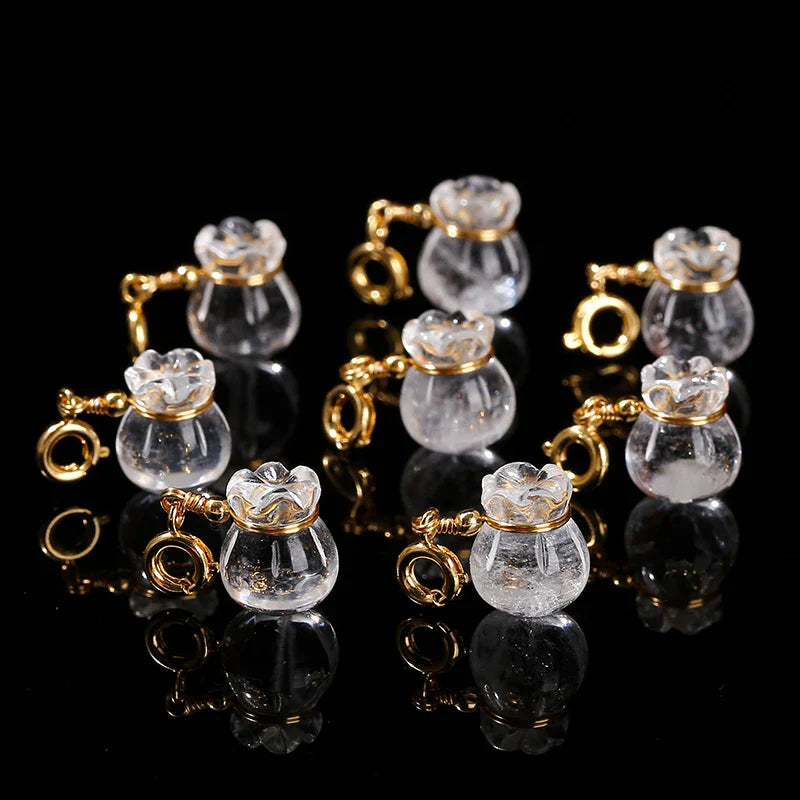 Natural Rock Quartz Lucky Bag Pendant – Crystal Bead Charm with Copper Buckle for DIY Necklaces, Bracelets, and Jewelry Accessories