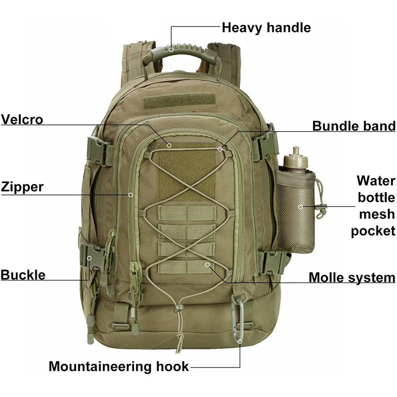 LQARMY 65L Tactical Expandable Warpack – Heavy-Duty Military Grade MOLLE Rucksack for Apocalypse-Ready Hiking, Camping, Travel & Combat