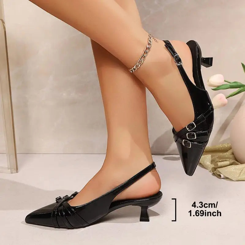 BLACK VENOM // Pointed Punk Metal Slingback Heels – 2025 Summer Spike Sandals for Women Who Own the Night