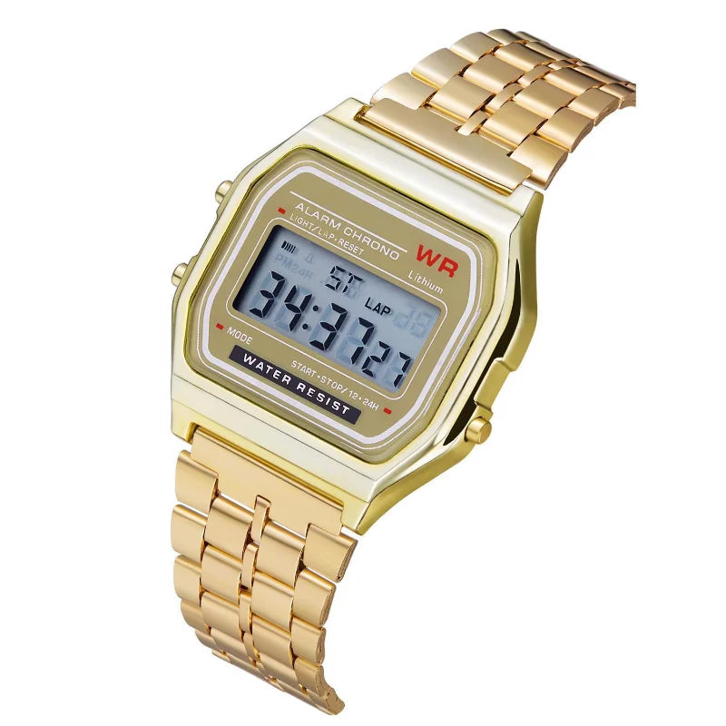 TickTock Vintage LED Digital Steel Strap Watch with Stopwatch, Alarm & Backlight for Men & Women