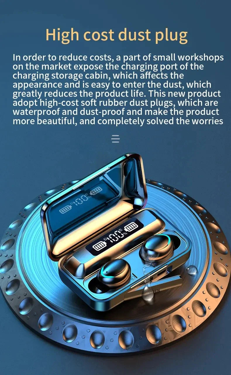 F9 PulsePods – Waterproof HiFi Bass Earbuds with LED Charge Display + Power Bank Case | Bluetooth 5.0, Touch Control, Noise-Canceling