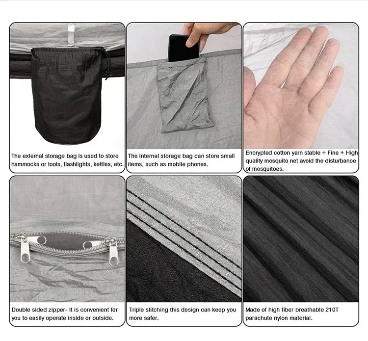 AdventureNest 2-Person Camping Hammock Set – 260x140cm Parachute Hammock with Mosquito Net & Rain Fly Tarp – Ultralight Outdoor Hammock for Travel, Hiking, Backpacking