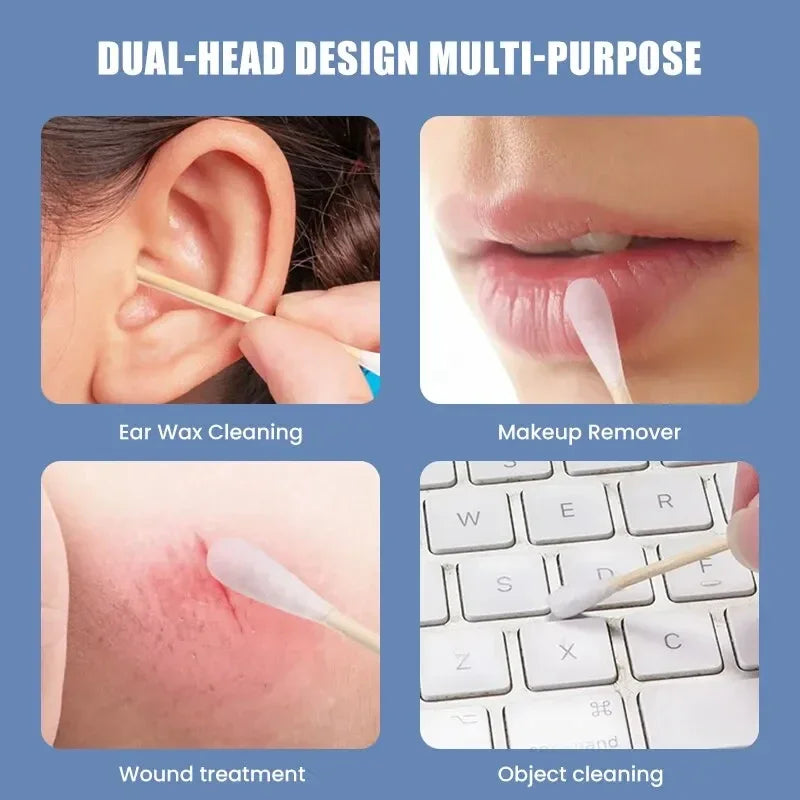 Tiny Tidy Touch – Baby-Safe 500 Count Double-Tip Wooden Cotton Swab Set (5 Packs)