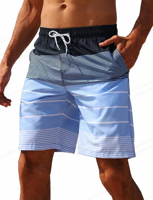 Lizard Vigilante Men’s Striped Beach Shorts – Fashion Swimwear Board Shorts & Gym Fitness Trunks