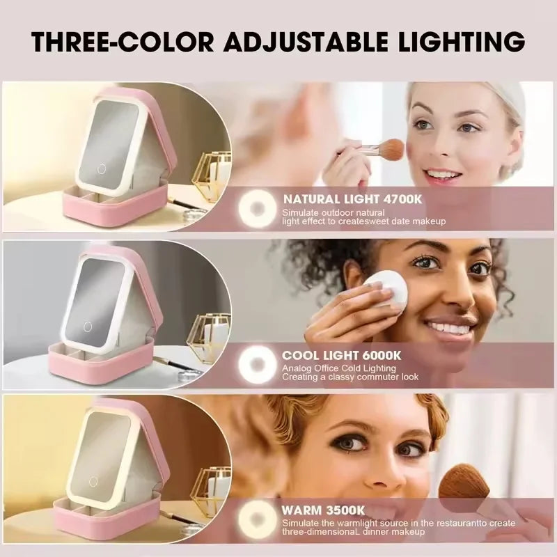 THOOBO! GlowVault Rechargeable LED Makeup Mirror Travel Case – 3-Color Light, Smart Cosmetic Storage Box, Ultra-Portable Beauty Companion