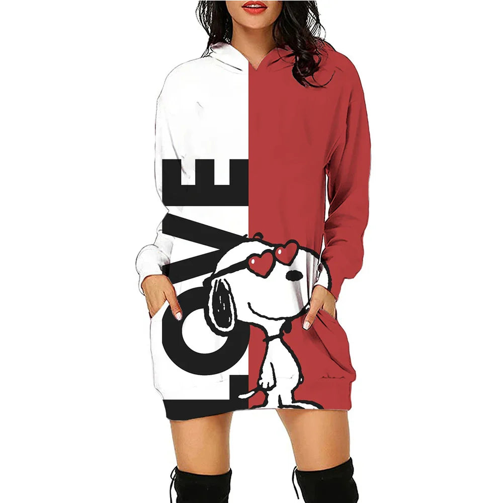 Snoopy Women’s Hoodie Dress – Y2K Streetwear 3D Cartoon Pullover Winter Fashion