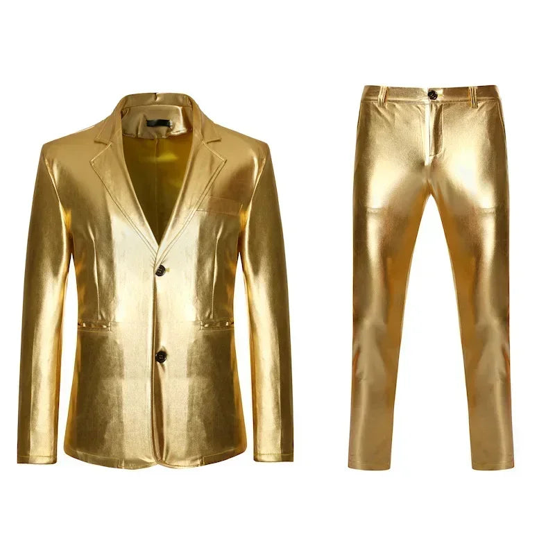 Men's Suit Sets Shiny Gold 2 Pieces Suits Chic Blazer+Pants Sets Stage Perform Clothes Party Nightclub Dancer Costume Sets Men