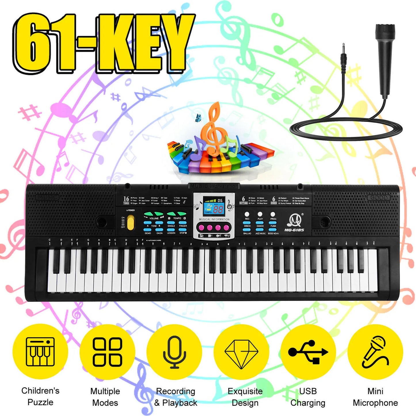 🎹 THOOBO! StarPlay 61-Key Digital Keyboard – Portable Electric Piano with Microphone 🎶✨