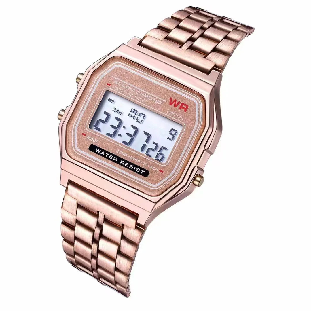TickTock Vintage LED Digital Steel Strap Watch with Stopwatch, Alarm & Backlight for Men & Women