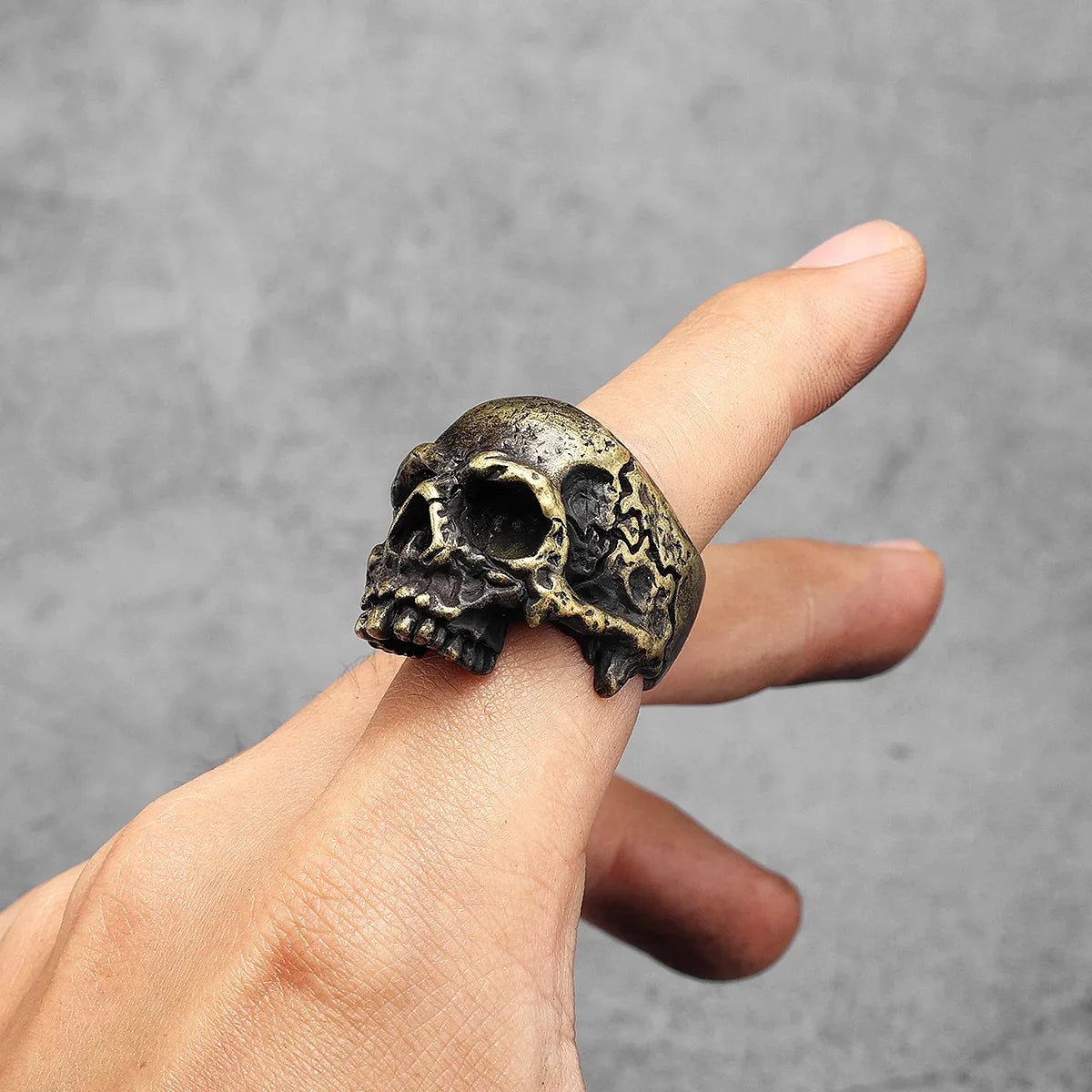Copper Skull Punk Gothic Men's Ring | Vintage Brass Skeleton Jewelry for Women | Rock Fashion Halloween Gift