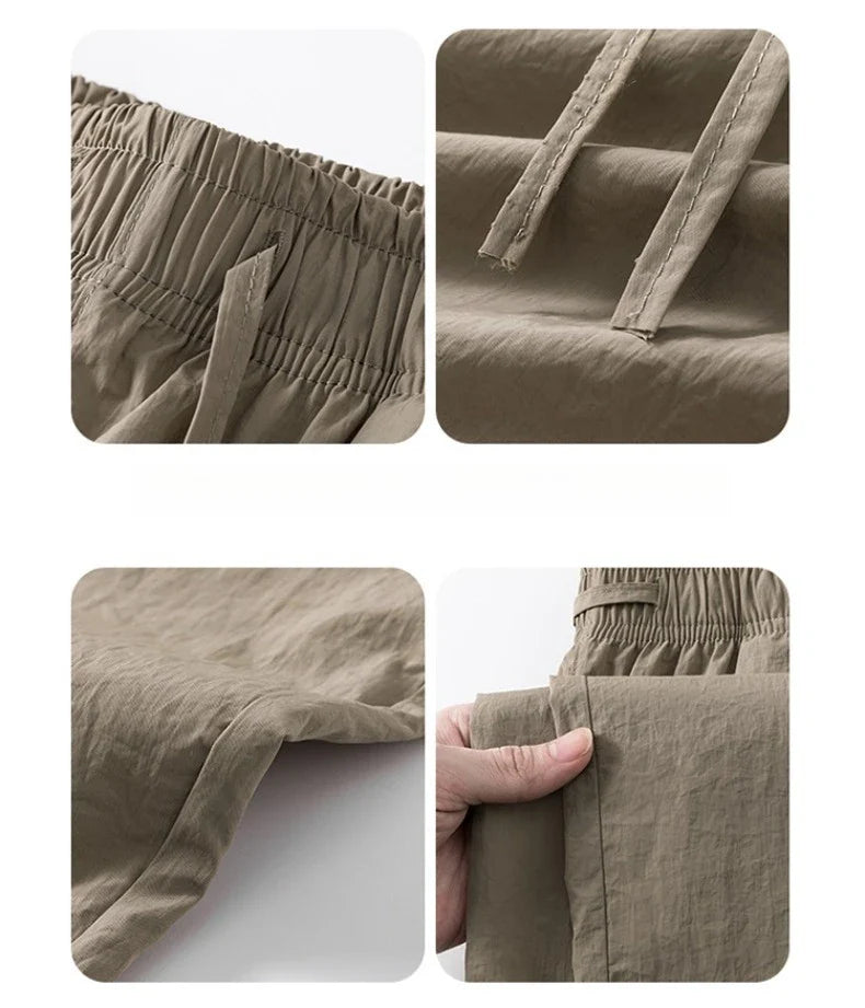 KUBRO Ice Silk Men’s Summer Power Pants – Breathable Black & Gray Business Casual Straight-Leg Sweatpants