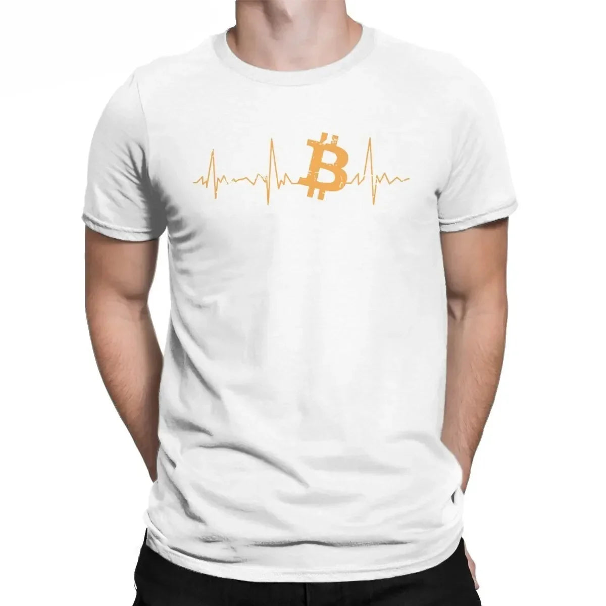 Bitcoin Heartbeat Graphic Rock Tshirt Men Cotton Crewneck Crypto Streetwear