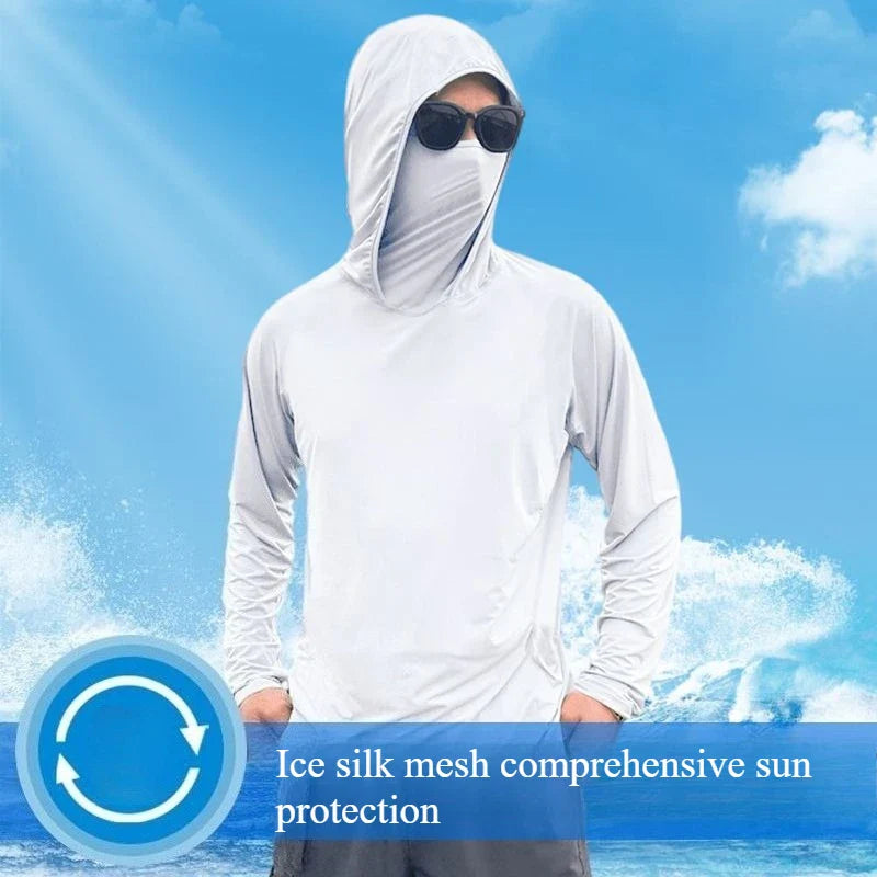 Inferno Chill Men’s Ice Silk Hooded Long Sleeve – Ultra-Thin Outdoor Sunscreen Pullover