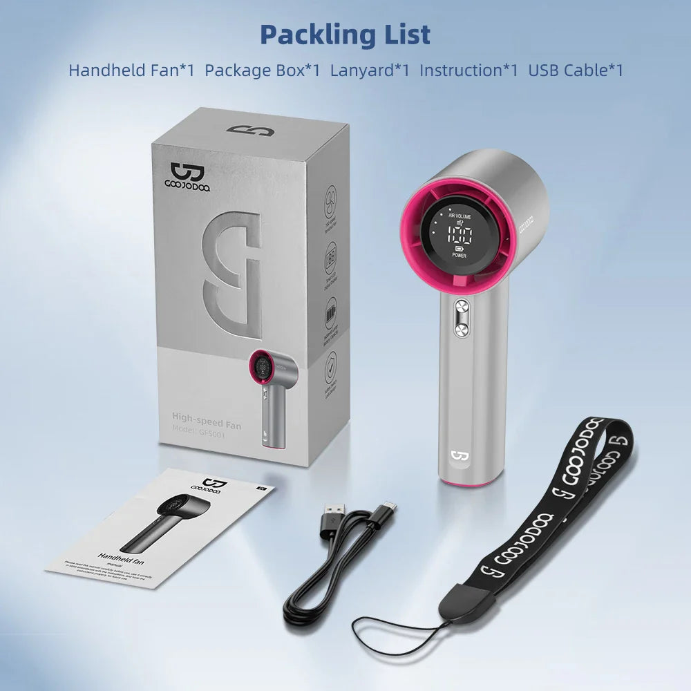 Mini Rechargeable Handheld Fan with 100 Speed Settings, Turbo Motor, Digital Display, Adjustable Cooling, and LED Light, Portable USB Fan for Outdoor & Indoor Use