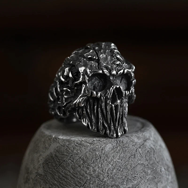Stainless Steel Evil Skull Biker Ring – 316L Men’s Industrial-Grade Punk Rock Power Band (US Sizes, 30.5g Beast Weight)