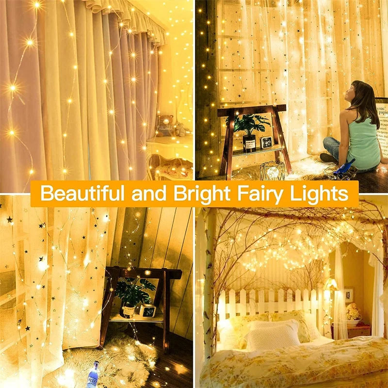 THOOBO! SparkLoom LED Curtain Fairy Lights — 8-Mode USB Remote Festoon String for Christmas, New Year & Home Décor ✨