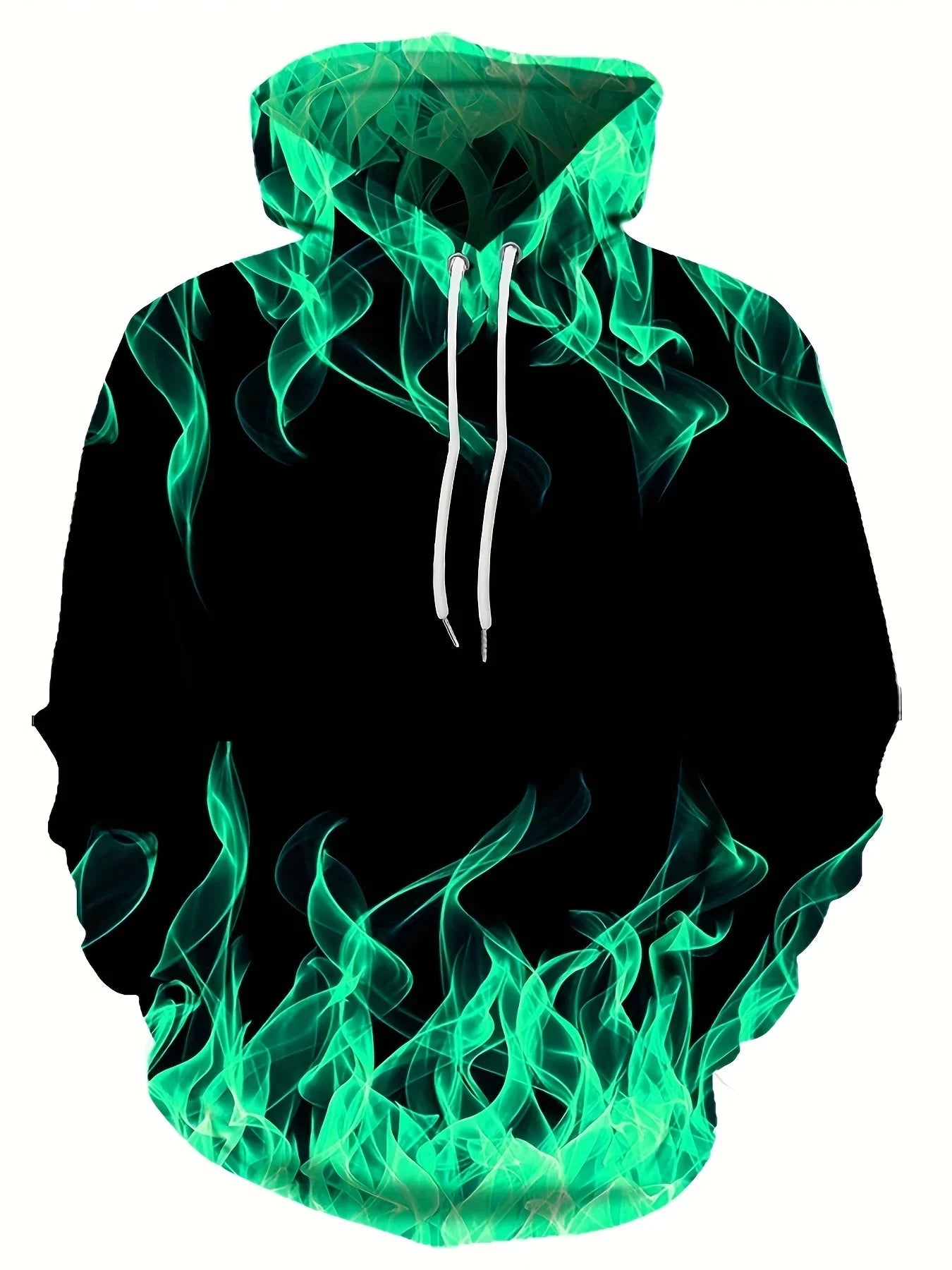 Creative Flame 3D Print Hoodie – Oversized Harajuku Pullover for Men, Y2K Streetwear
