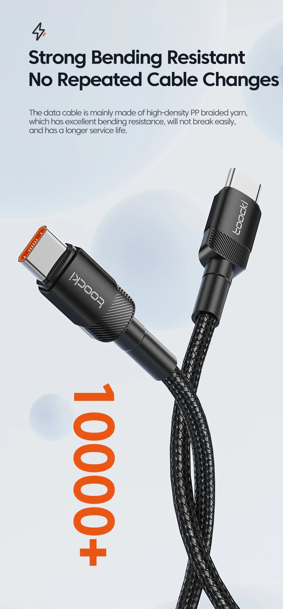 Toocki 100W USB-C to USB-C Fast Charging Cable – PD 3.0 & QC 4.0 High-Speed Charger for iPhone 15, MacBook, Samsung & More ⚡📱💻