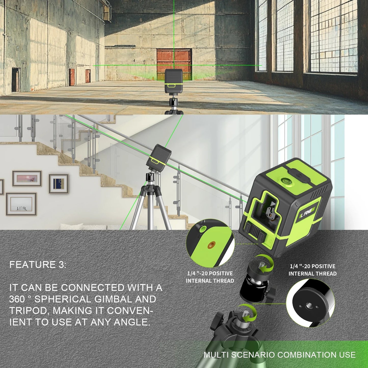 LFine 2-Line Laser Level with Tripod – Professional Horizontal & Vertical Precision 360° Self-Leveling Tool for Accurate Measurements