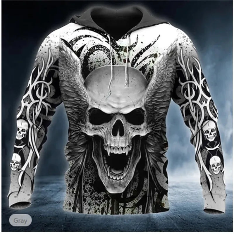 Men's 3D Skull Hoodie Sweatshirt – Skull Head Print Pullover for Autumn Fashion