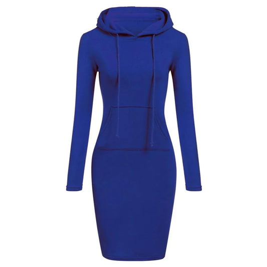 Women's Casual Hooded Sweatshirt Dress with Pockets – Long Sleeve Knee-Length Pullover