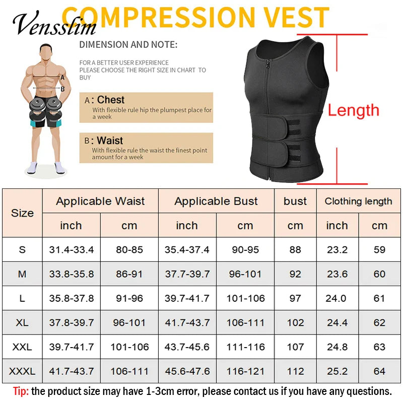VENSSLIM PRO-GRADE MEN’S BODY SHAPER – Heavy-Duty Waist Trainer Compression Vest for Core Stability, Fat Burn, and Jobsite Confidence