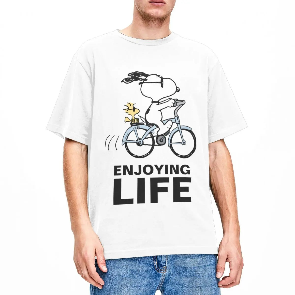 Snoopy & Woodstock Holiday Ride T-Shirt – Men’s & Women’s Cotton Comic Classic – Christmas Bicycle Adventure Tee